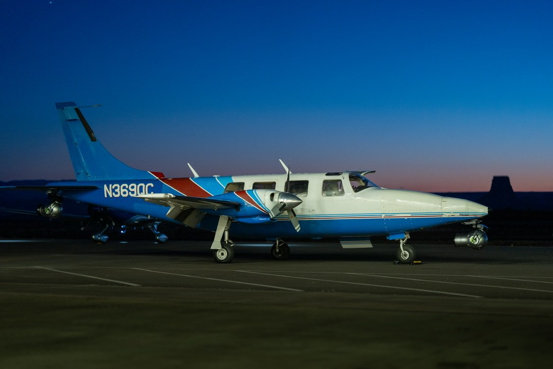 The Aerostar on the ramp at dusk