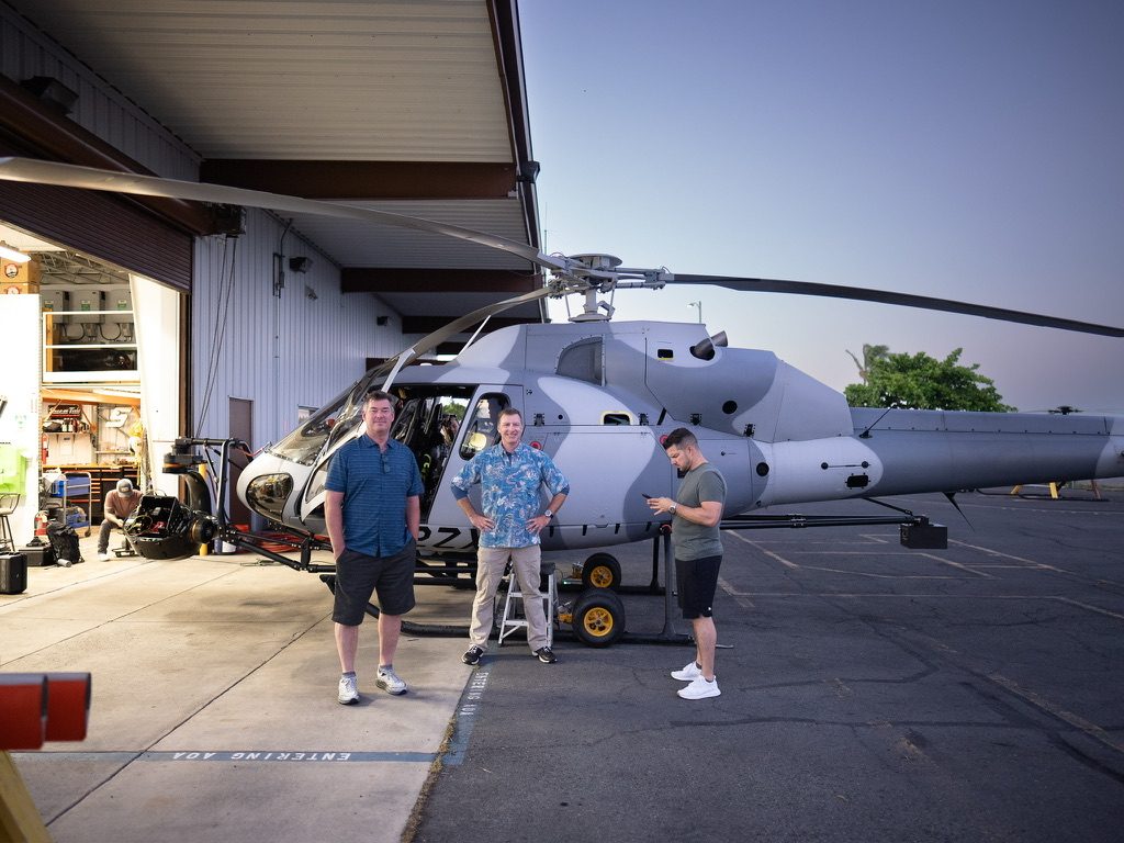 Camera helicopter in the hangar