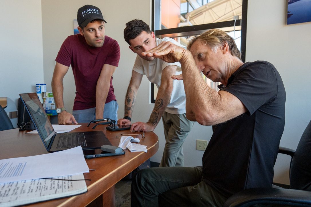 Reviewing footage with the crew